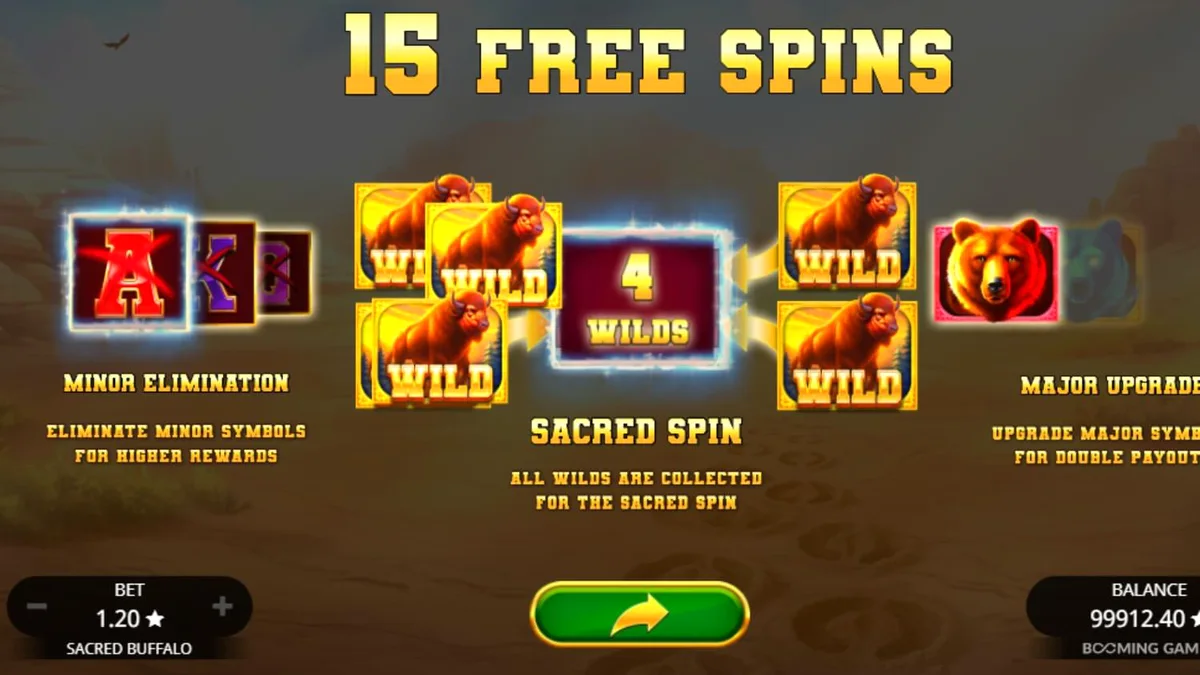 Tampilan visual slot Sacred Buffalo dengan latar belakang padang rumput Barat